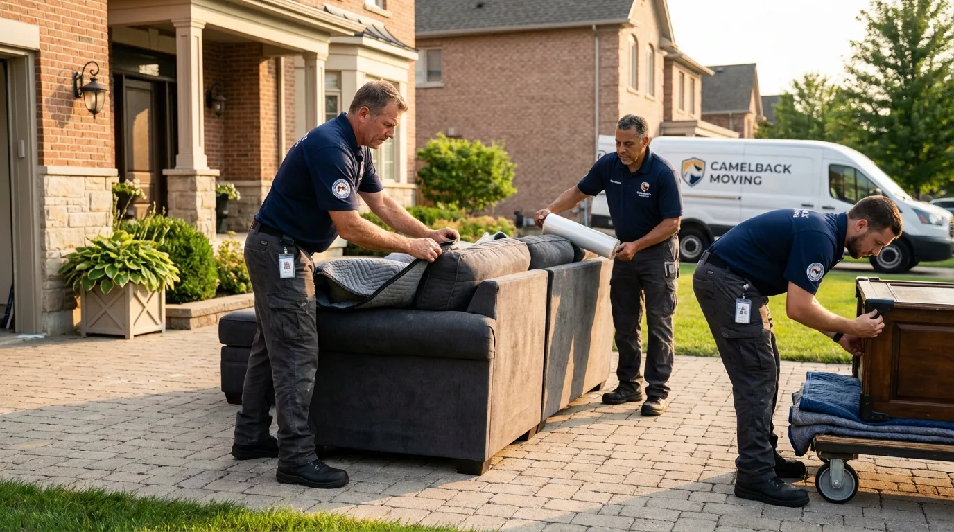 Large estate moving crew wrapping furniture in Berkley, MA